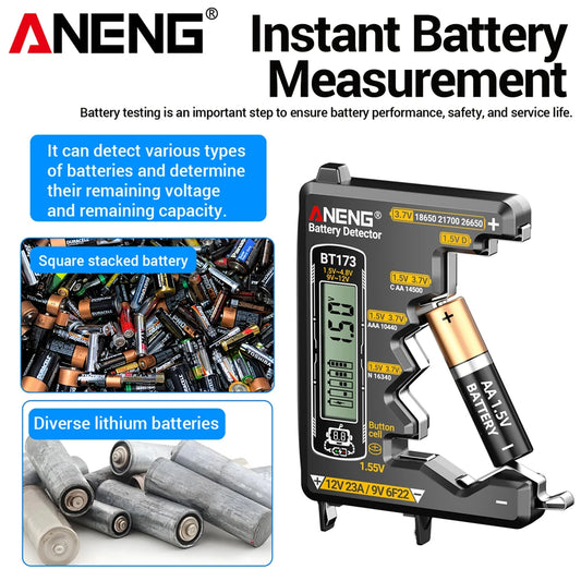 Universal Battery Tester ANENG BT173 Battery Detector Test C D AA AAA N 9V Cell Button Meter Visual Display Testing Tester Tools