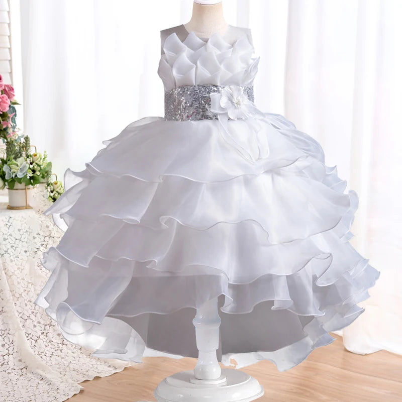 New Girls Elegant Princess Dress Embroidered Sequins Birthday Ball Evening Dress Party Fluffy Cake Dress 4-12 Years Old Clothing
