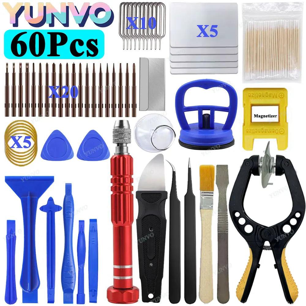 60x Mobile Phone Repair Tools Screwdriver Tablet Battery Disassembly Screen Opening Dust Cleaning Disassembly Set Small Pentagon