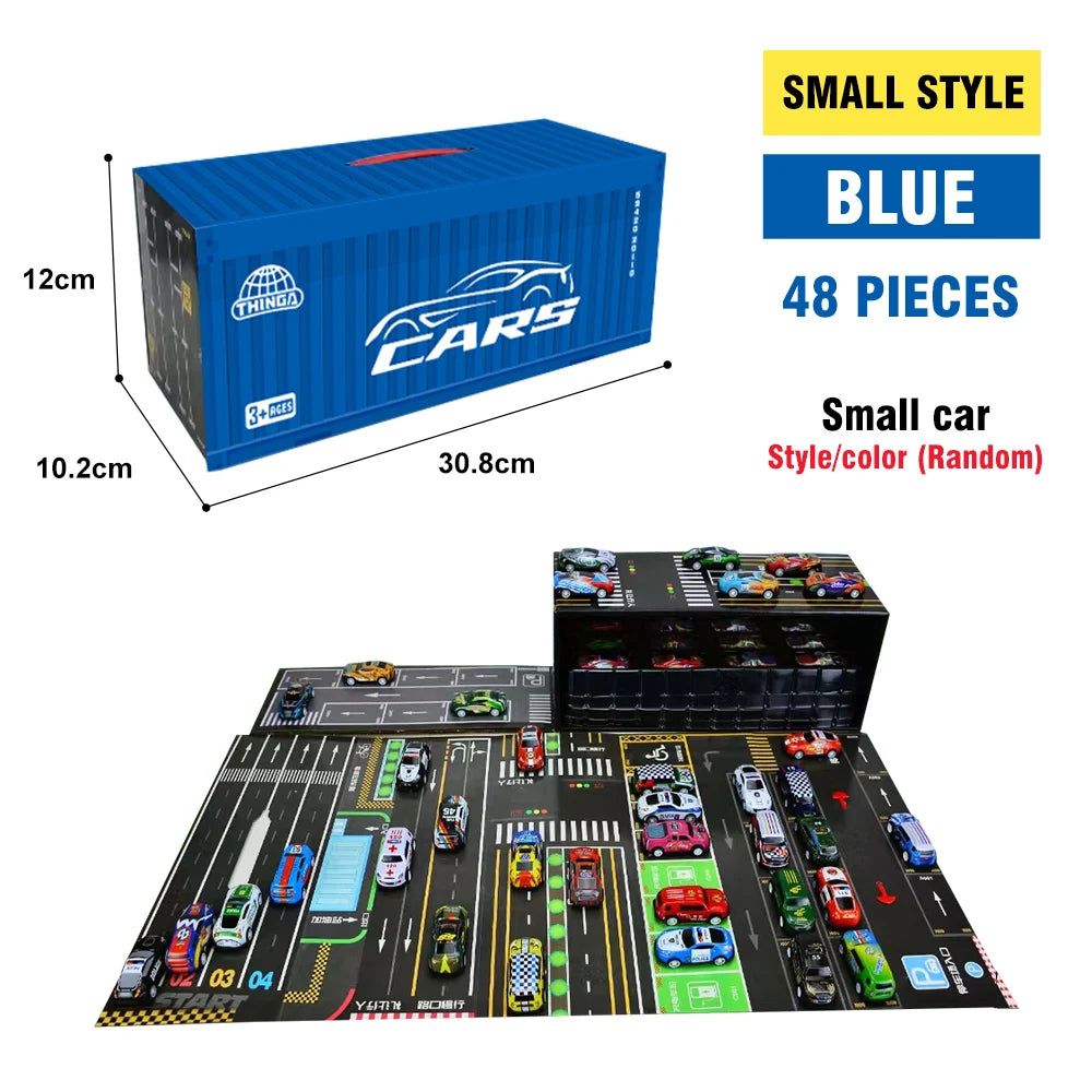 10/20/30/48 Pieces Pull Back Cars Mini Car Set Inertia for Boys Plastic Vehicle Model with Container Collection Toy Gift for Kid