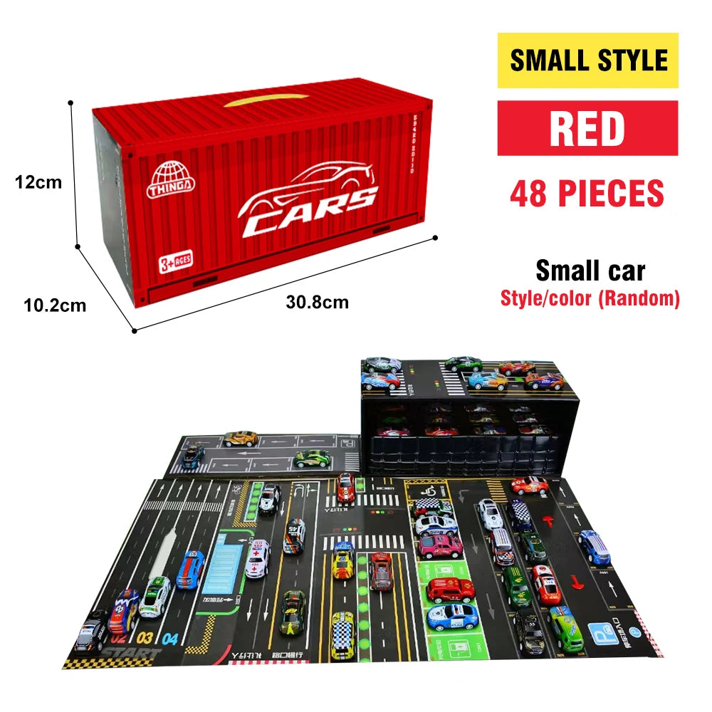10/20/30/48 Pieces Pull Back Cars Mini Car Set Inertia for Boys Plastic Vehicle Model with Container Collection Toy Gift for Kid