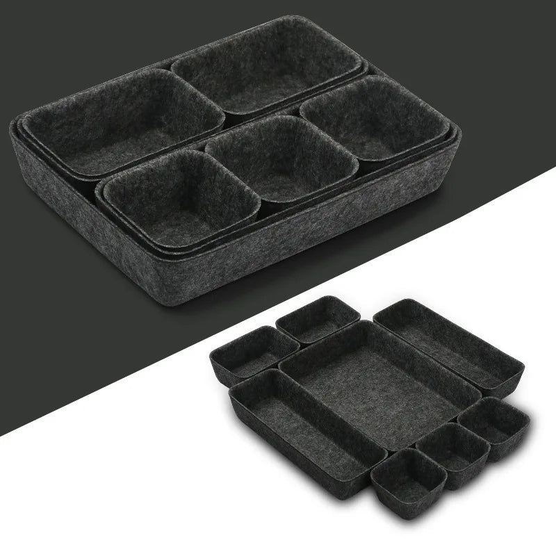 8pcs/set Felt Storage Box Desk Organisers For Cosmetics Multifunctional Jewelry Cosmetic Drawer Closet Organizer Basket Set