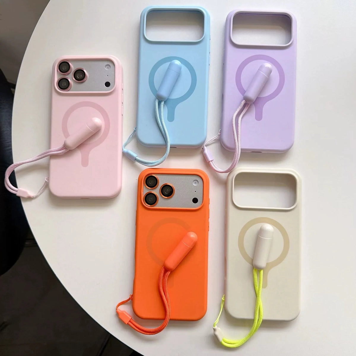 Contrast Lanyard Hand Wrist Strap Silicone Phone Case For iPhone 18 Pro 17 16 15 Pro Max For Magsafe With Lens Protector Cover