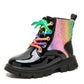 Winter Girls New Colorful Short Boots Fashion Children British Banquet Party Lace Leather Shoes Kids Versatile Thick Bottom Boot