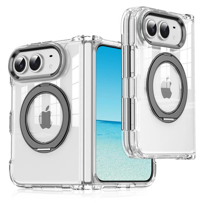 360°Rotating Metal Bracket Transparent Hard PC Fold Phone Case for iPhone Duo For Magsafe Magnetic Bumper For iPhone Duo Cover