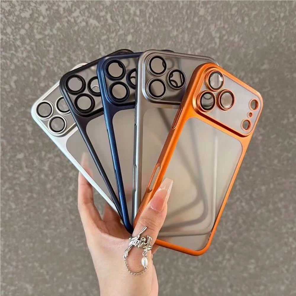 Luxury Translucent Shockproof Phone Case For iPhone 17 18 15 16 14 Pro Max 17Pro 18Pro Air Plating Bumper Cases Matte Back Cover