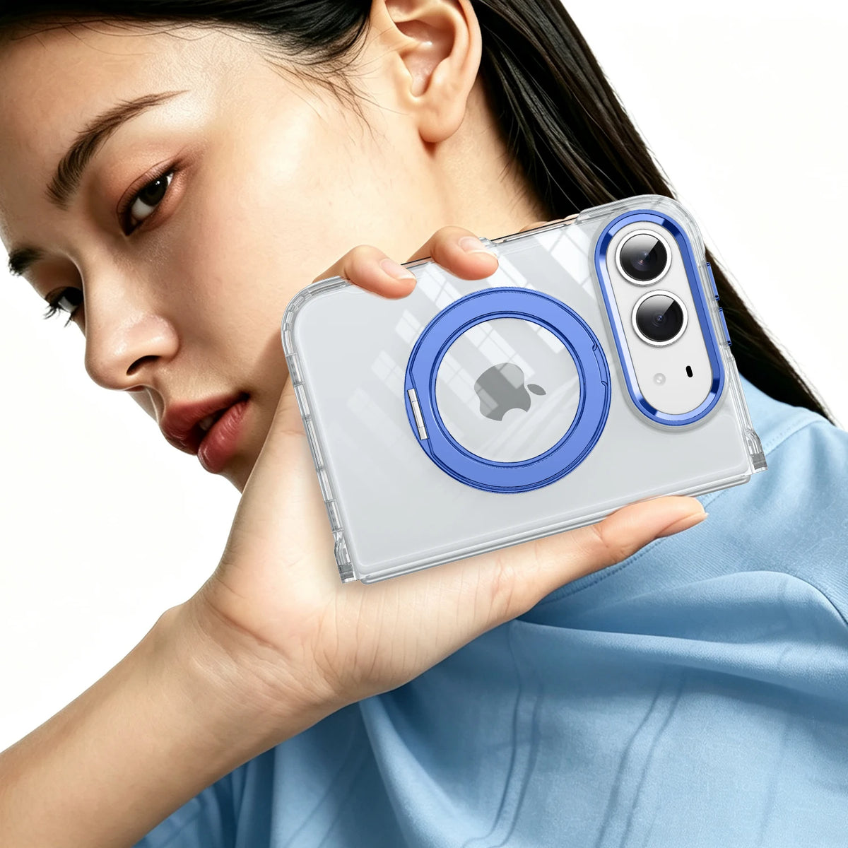 360°Rotating Metal Bracket Transparent Hard PC Fold Phone Case for iPhone Duo For Magsafe Magnetic Bumper For iPhone Duo Cover