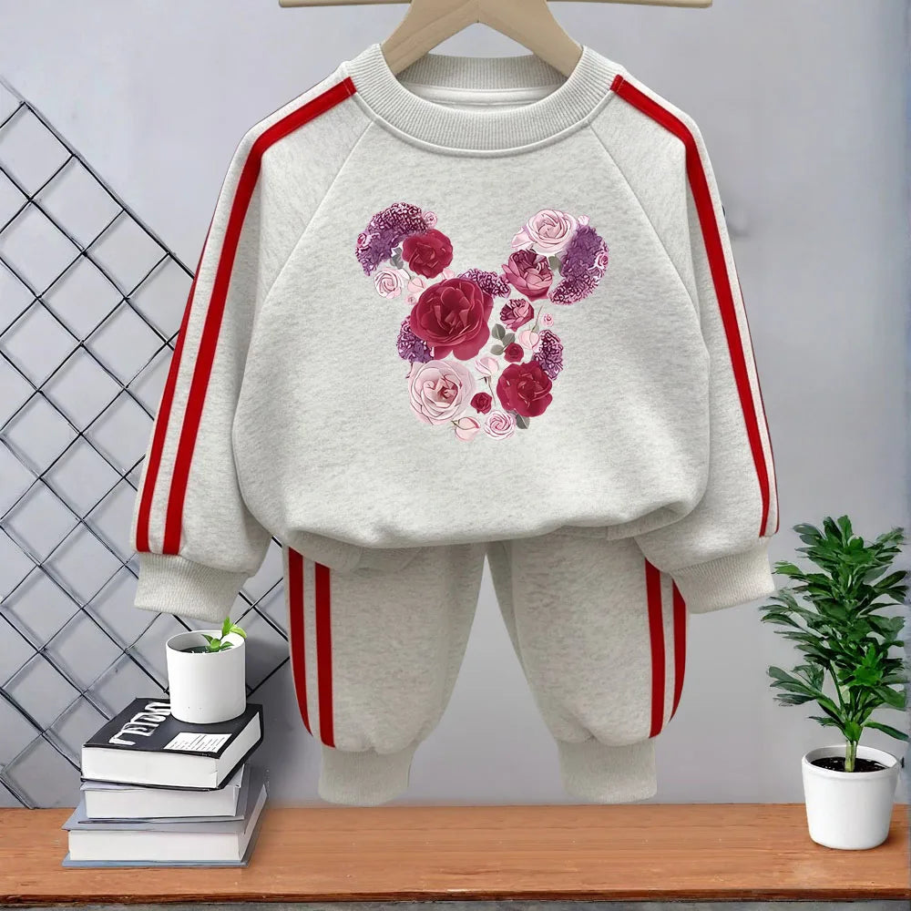 2026 Spring New Style Girls Casual Tracksuits Children's O Neck Hoodies and Long Pant Two Piece Kids Side Stripe Trousers Sets