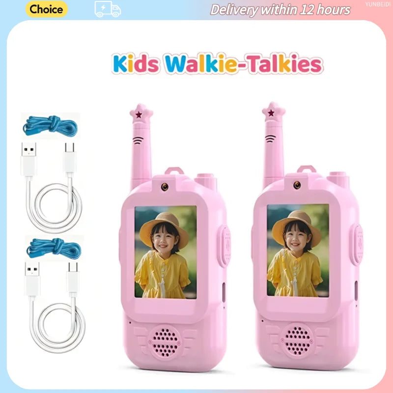 2PC Kids HD-Video Walkie Talkies 3 Styles Intercom USB Charging Indoor Outdoor Boys Girls Age 3+ Child's Birthday Gifts Toys