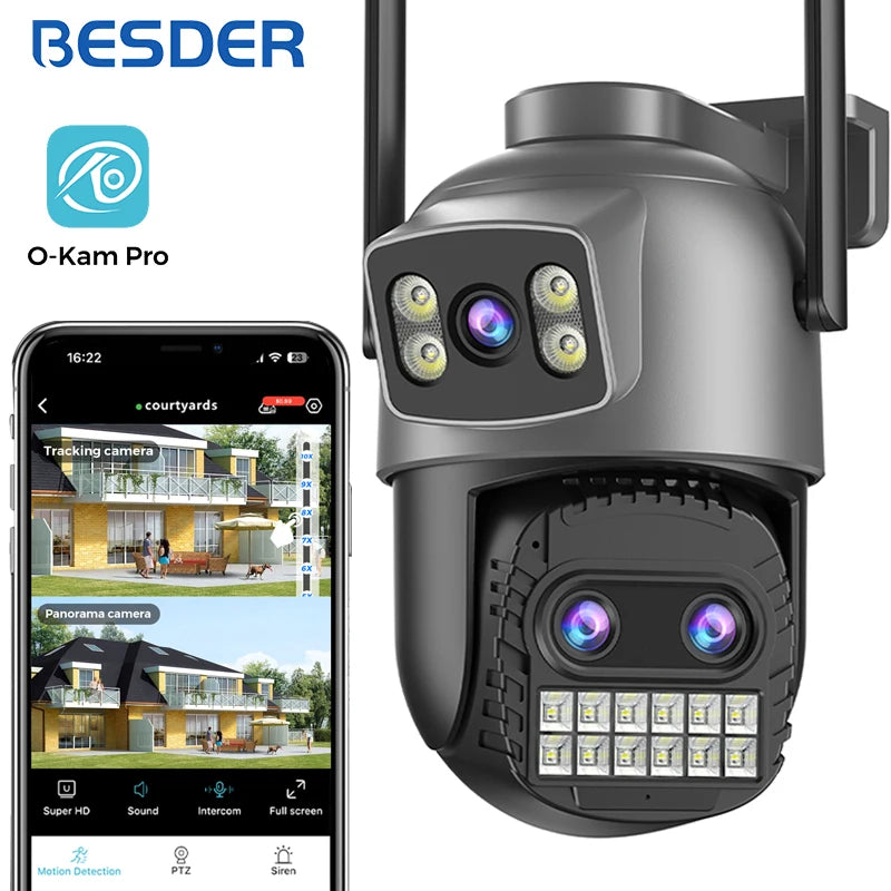 BESDER 15MP Wifi Camera PTZ Outdoor Dual Screen 10X Digital Zoom Human Detection 10MP Security IP Camera Surveillance O-Kam Pro