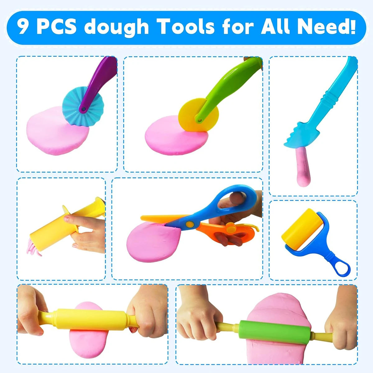 Basic Dough Clay Tools Kits Modeling Accessories Animal Cutters Rolling Pin Safety Scissor Dough Extruder Rollers for Kids