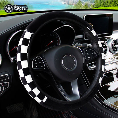 Plush Plaid Car without Inner Ring Steering Wheel Cover Comfortable Warm Soft Automotive Supplies Interior Suitable for 37-38cm