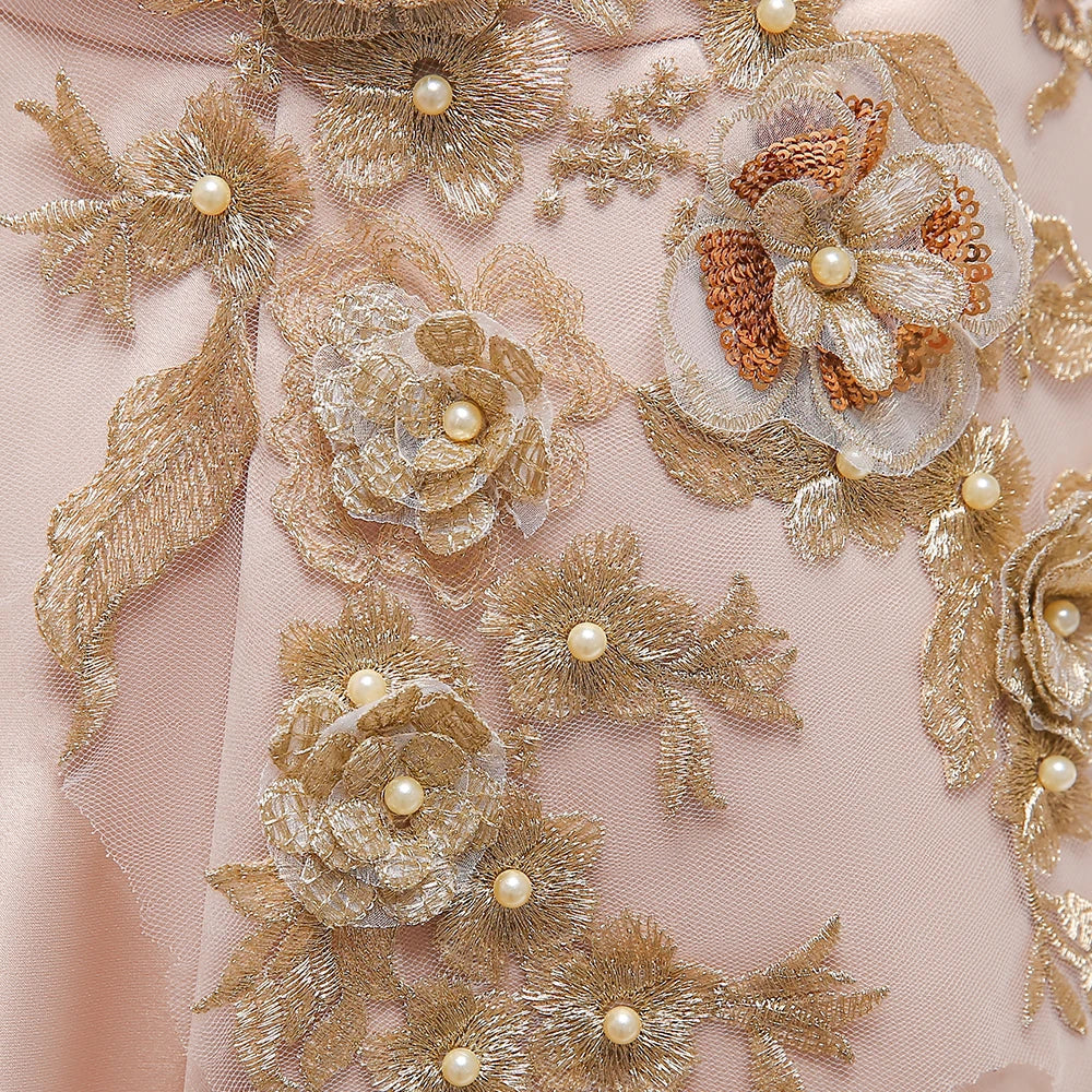Elegant Flower Wedding Party Girls Dress Gold Princess Bridesmaids Evening Prom Gown Pageant Birthday Princess Dresses Vestidos