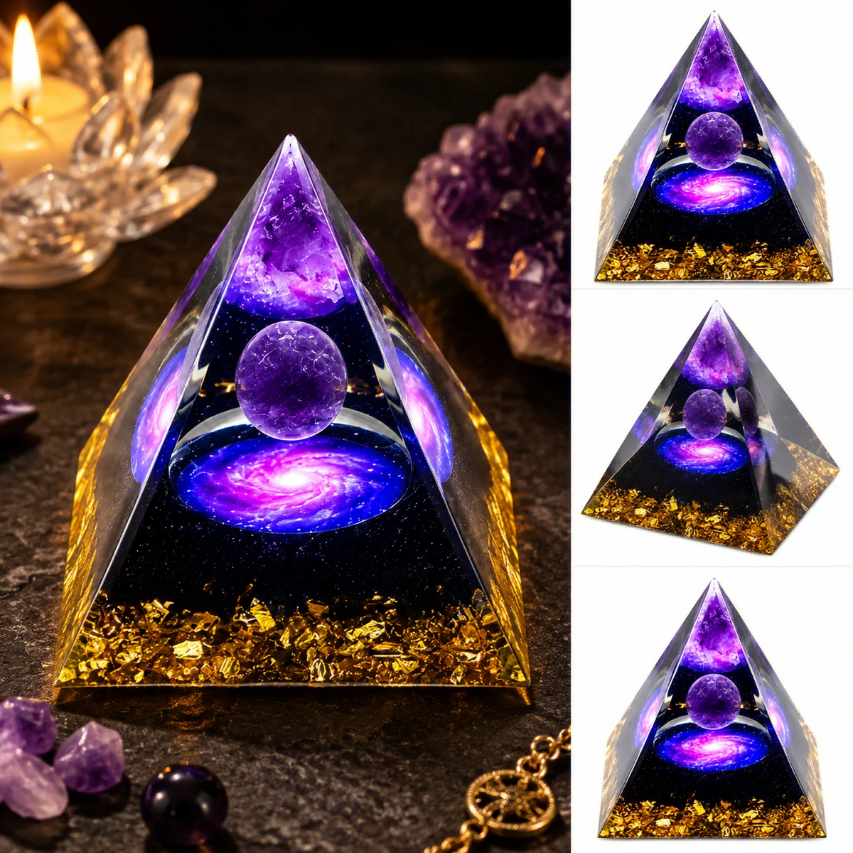 1PC Amethyst Crystal Ball Pyramid Raw Stone Homeopathic Home Decoration for Stress Relief And Wealth Attraction