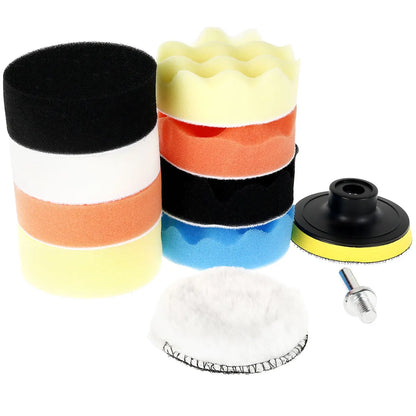 11 Pcs 3 Inch Car Polishing Pads Kit Reusable Car Buffing Pad Waxing Pad Cleaning Sponge Drill Attachment Auto Care Beauty Tools