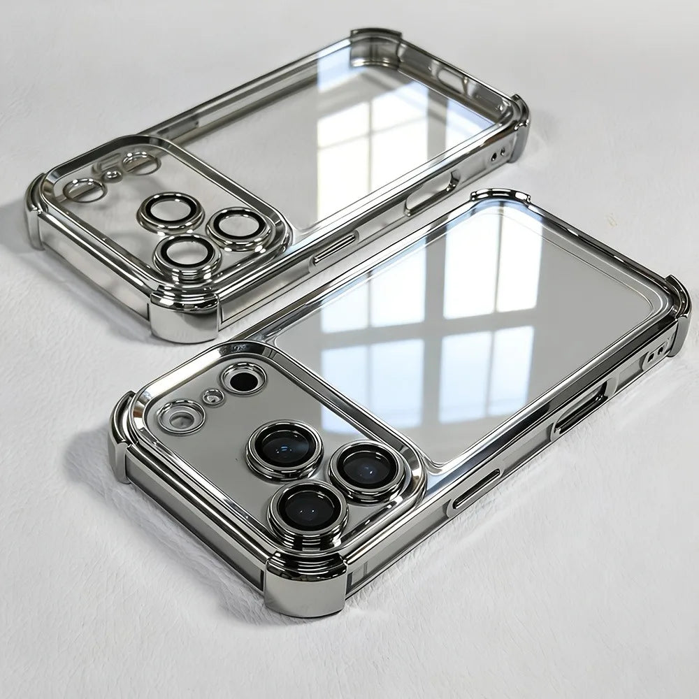 Luxury Buffer Impact Shockproof Plating Transparent Phone Case For iPhone 18 Pro 17 16 15 14 Plus 13 12 Pro Max Clear Back Cover