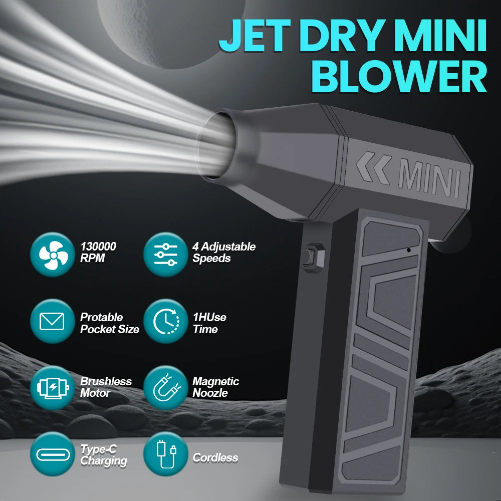 Turbo Fan Electric Air Duster Blower Portable Cleaning Hair Dryer Accessories Tools Car Blowing Snow Type-C Charging