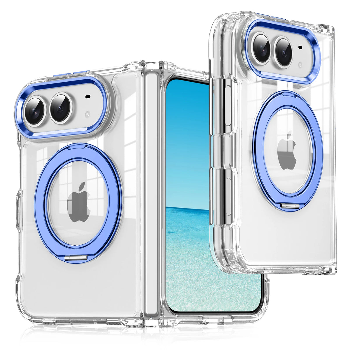 360°Rotating Metal Bracket Transparent Hard PC Fold Phone Case for iPhone Duo For Magsafe Magnetic Bumper For iPhone Duo Cover