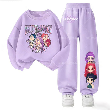 2026 New  Slayer Print Kids Sweatshirt Set 2Pcs Boys Girls Anime Casual Sportswear Children's Tracksui
