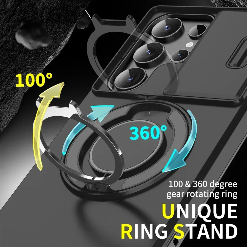 Armor Magnetic Bracket Case for Samsung S26 S25 S24 S22 S21 S23 S20 Ultra Plus FE Edge Slide Camera Protection Shockproof Cover