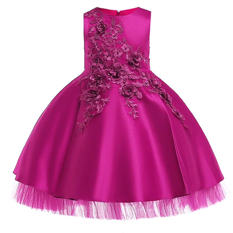 Elegant Flower Wedding Party Girls Dress Gold Princess Bridesmaids Evening Prom Gown Pageant Birthday Princess Dresses Vestidos