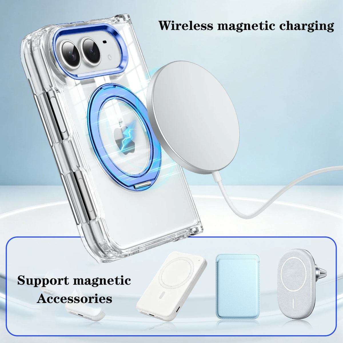 360°Rotating Metal Bracket Transparent Hard PC Fold Phone Case for iPhone Duo For Magsafe Magnetic Bumper For iPhone Duo Cover