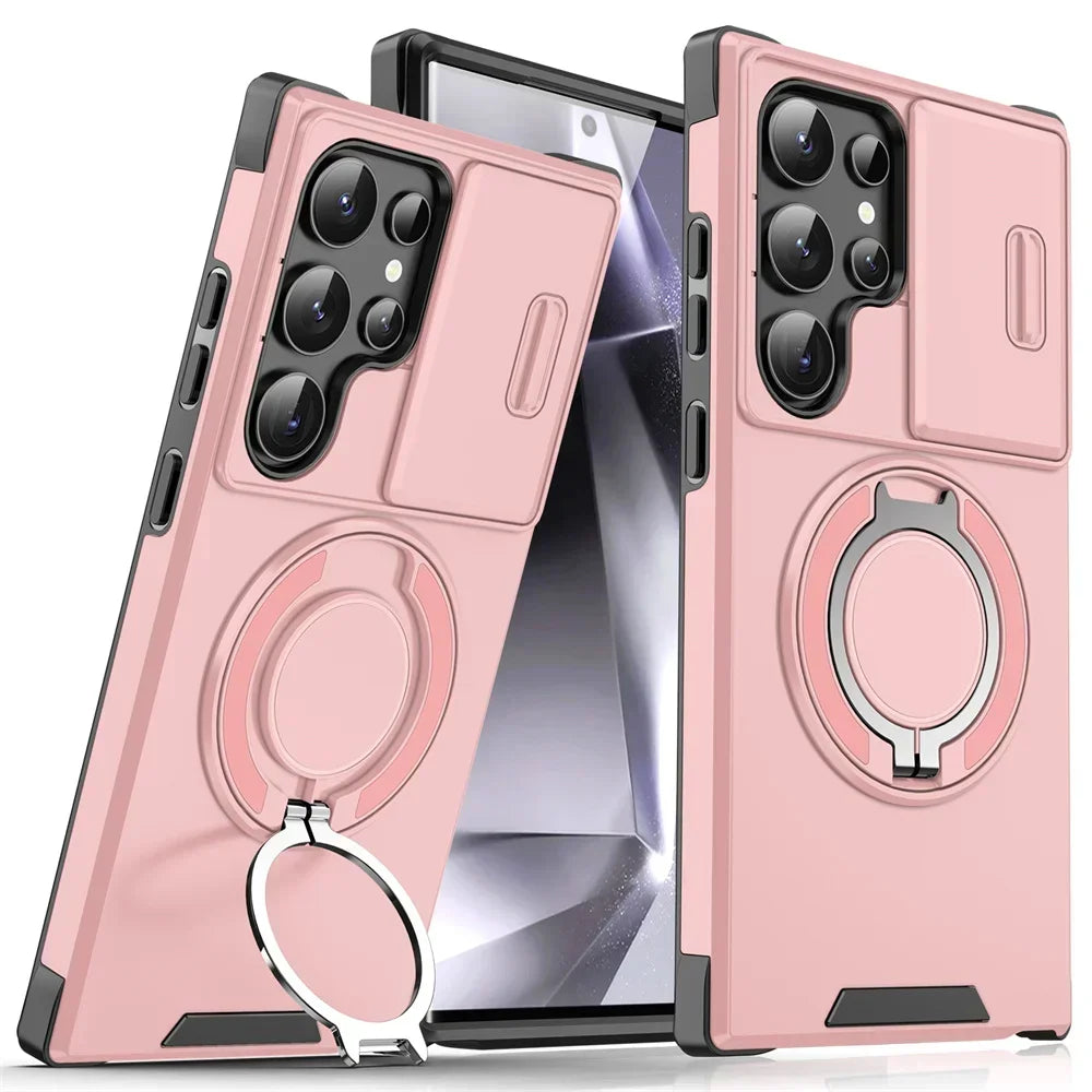 Armor Magnetic Bracket Case for Samsung S26 S25 S24 S22 S21 S23 S20 Ultra Plus FE Edge Slide Camera Protection Shockproof Cover