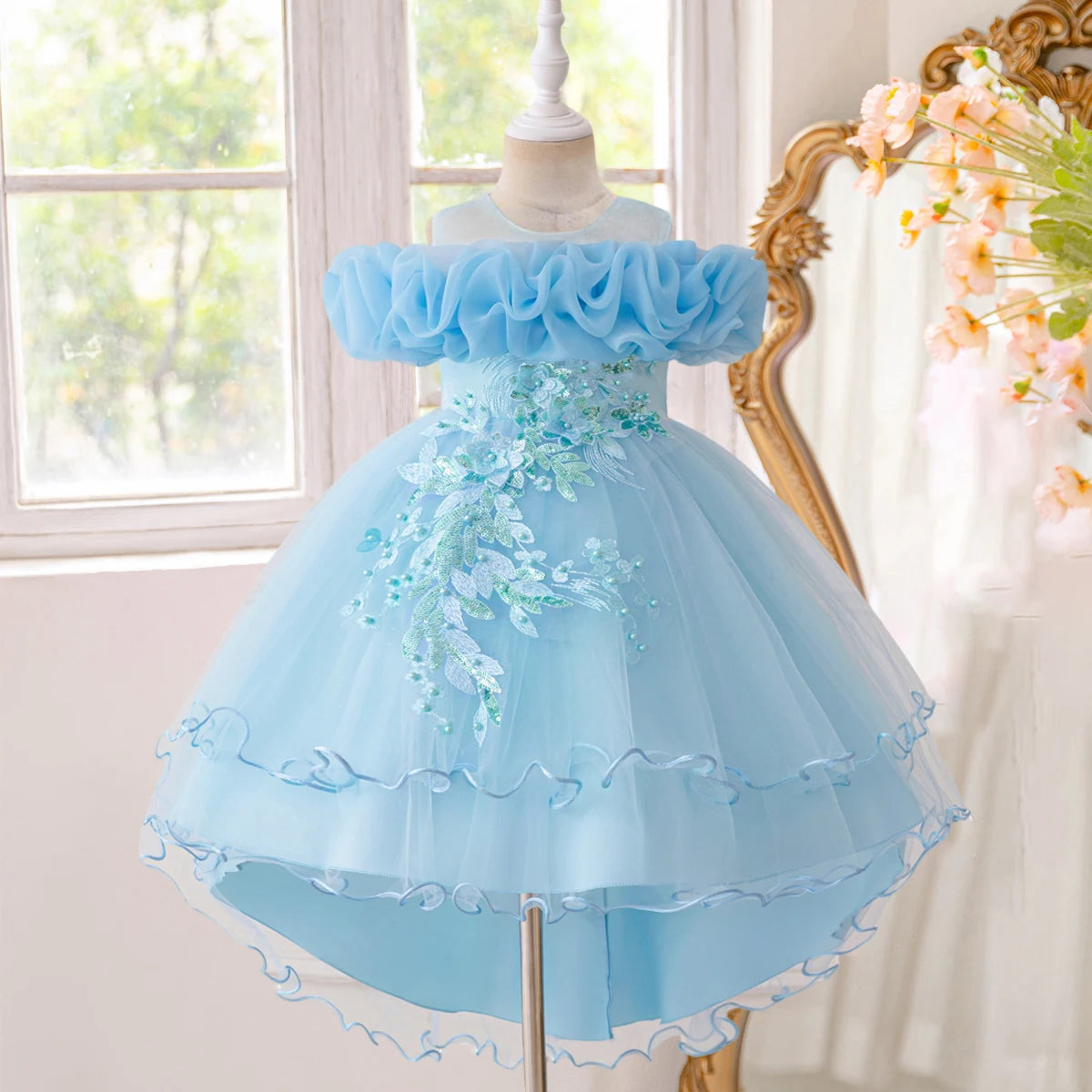 Elegant Flower Bridesmaid Party Girl Dresses Fashion Tulle Wedding Birthday Princess Dress for Girls Graduation Pageant Costumes