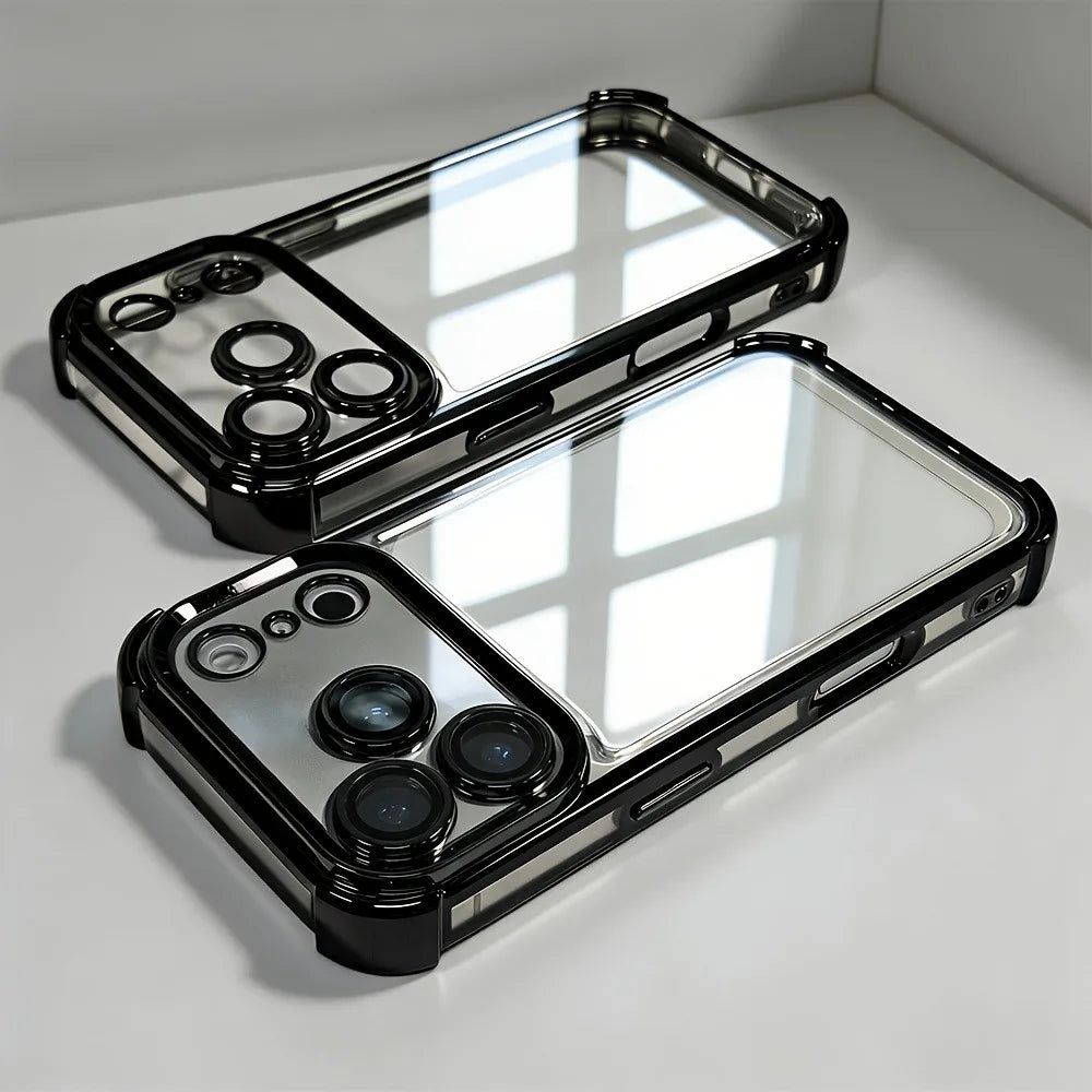 Luxury Buffer Impact Shockproof Plating Transparent Phone Case For iPhone 18 Pro 17 16 15 14 Plus 13 12 Pro Max Clear Back Cover