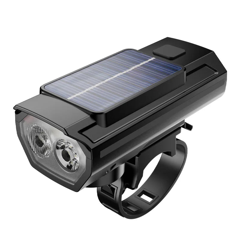 Solar Bicycle Light with Horn 120dB TYPE-C Fast Charging MTB Road Bike Front Lamp Flashlight Bicycle Light 1200 mah