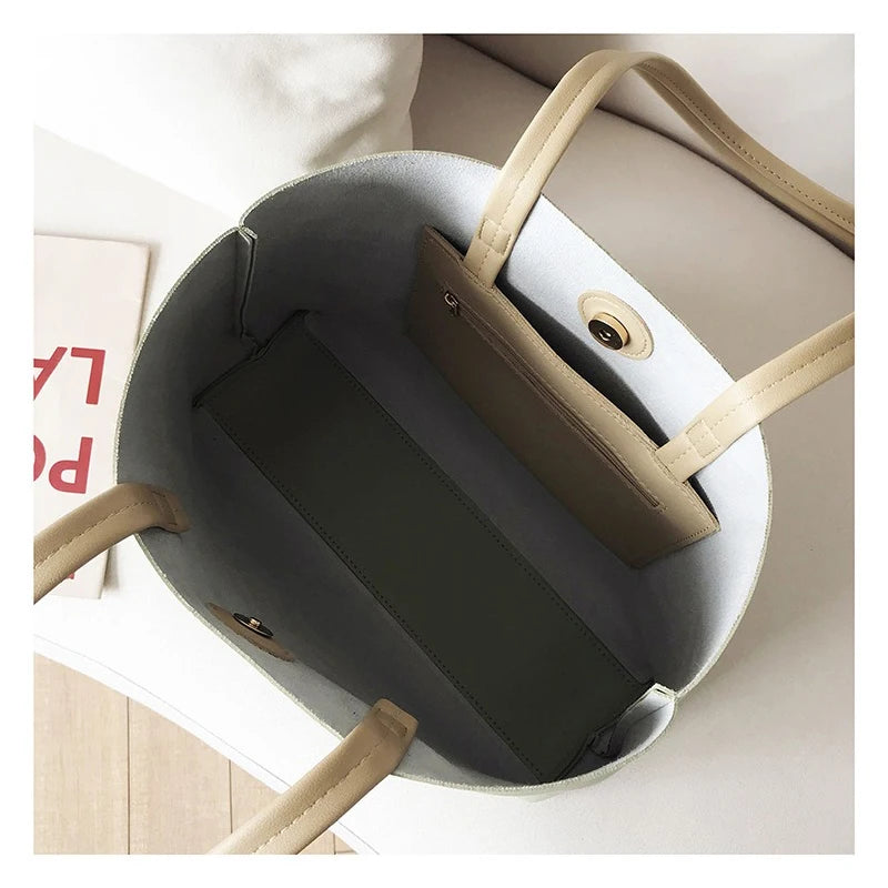 Women's PU Leather Tote Bag Large Capacity Versatile Handbag Crossbody Bag For Simple Shoulder Messenger Bag
