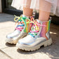 Winter Girls New Colorful Short Boots Fashion Children British Banquet Party Lace Leather Shoes Kids Versatile Thick Bottom Boot