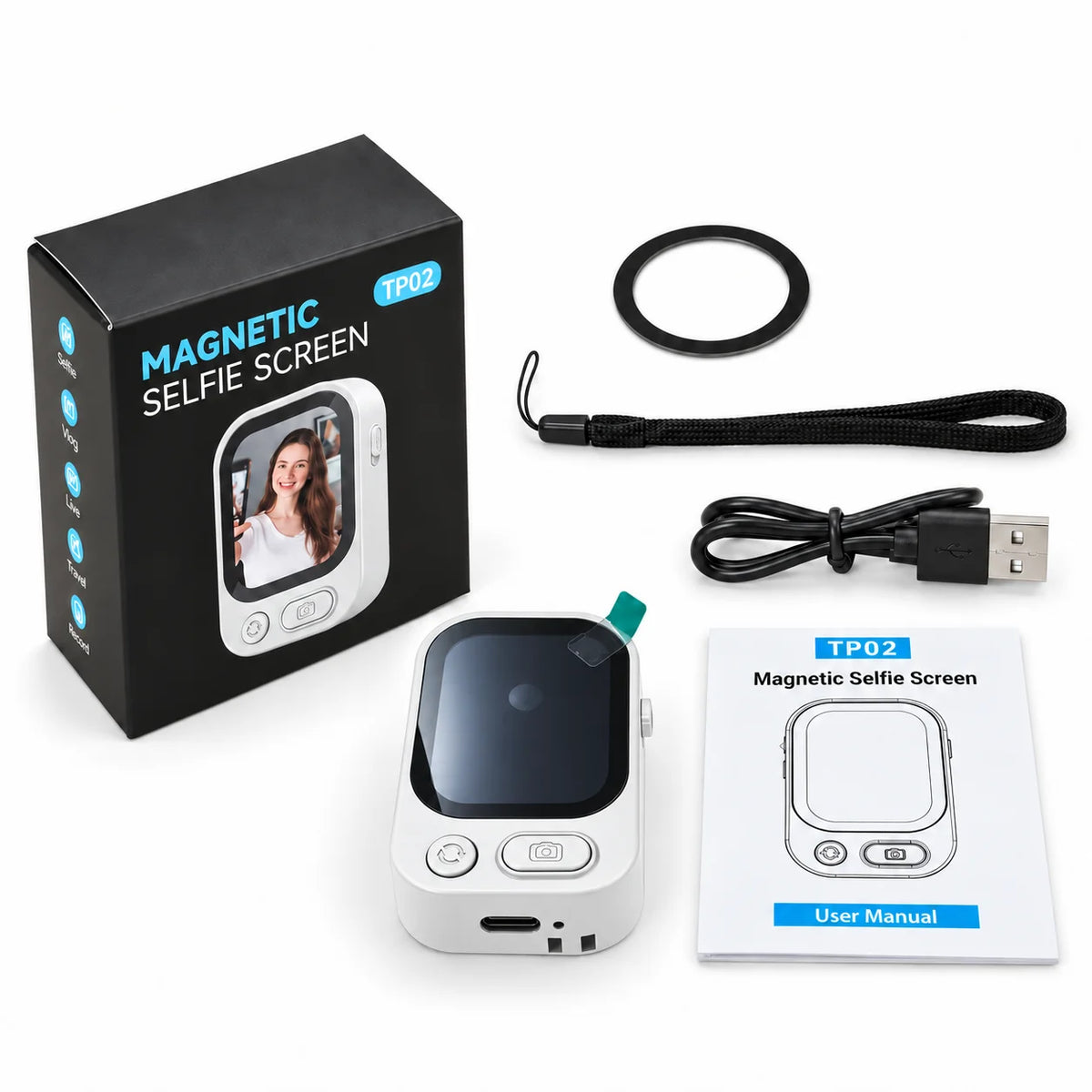 Wireless Magnetic Selfie Screen Sync Phone Rear Camera Monitor Screen For Vlog Live Stream Video Recording Outdoor Remote Selfie