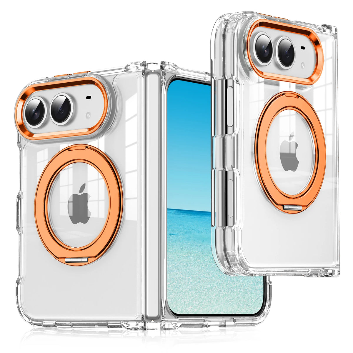 360°Rotating Metal Bracket Transparent Hard PC Fold Phone Case for iPhone Duo For Magsafe Magnetic Bumper For iPhone Duo Cover