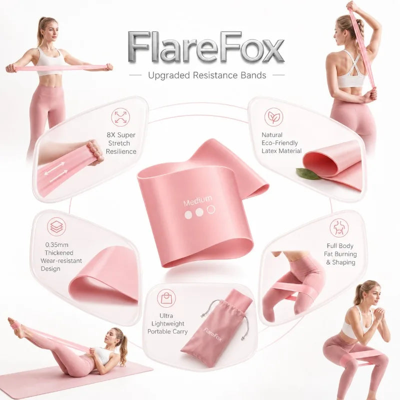 FlareFox Yoga Resistance Bands Set Leg and Shoulder Workout Back Strength Training Pilates Stretch Band Gym Equipment for Home