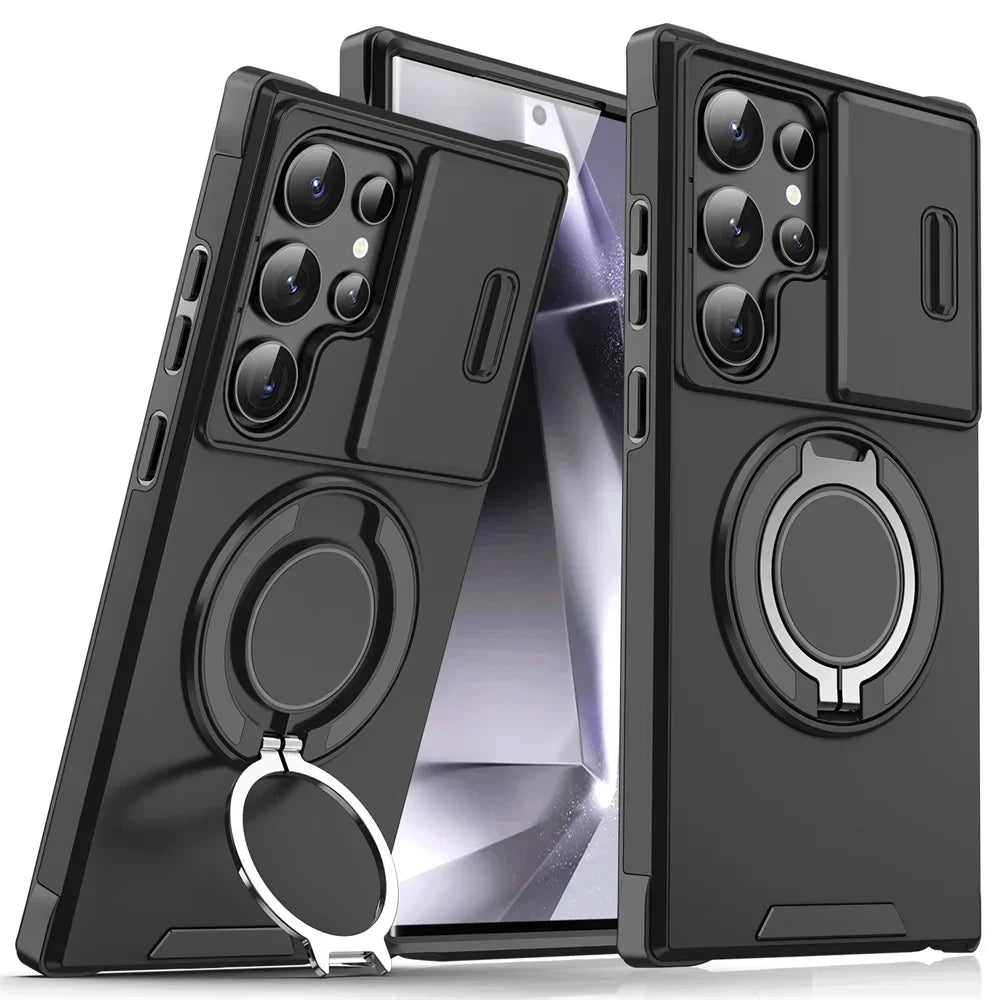 Armor Magnetic Bracket Case for Samsung S26 S25 S24 S22 S21 S23 S20 Ultra Plus FE Edge Slide Camera Protection Shockproof Cover