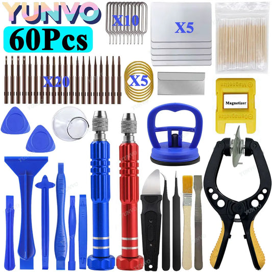 60x Mobile Phone Repair Tools Screwdriver Tablet Battery Disassembly Screen Opening Dust Cleaning Disassembly Set Small Pentagon