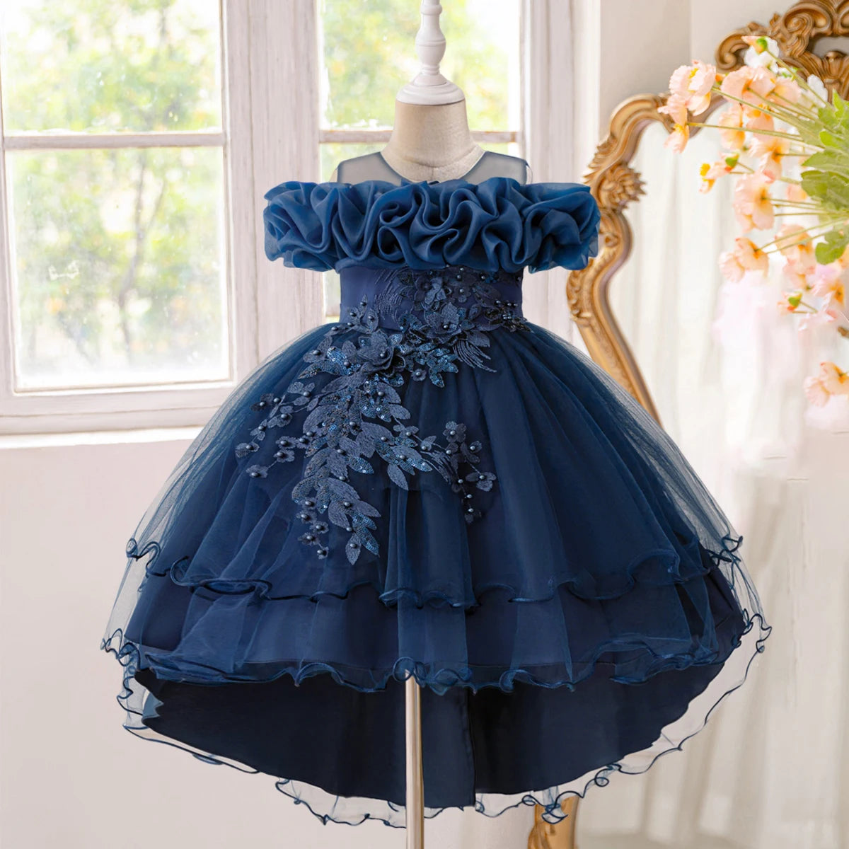 Elegant Flower Bridesmaid Party Girl Dresses Fashion Tulle Wedding Birthday Princess Dress for Girls Graduation Pageant Costumes