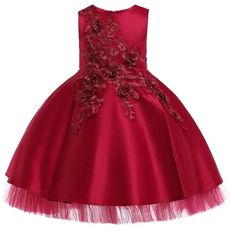 Elegant Flower Wedding Party Girls Dress Gold Princess Bridesmaids Evening Prom Gown Pageant Birthday Princess Dresses Vestidos