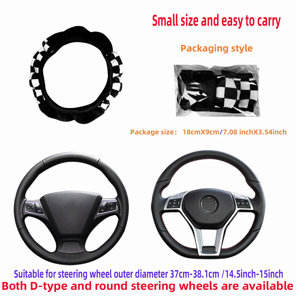 Plush Plaid Car without Inner Ring Steering Wheel Cover Comfortable Warm Soft Automotive Supplies Interior Suitable for 37-38cm