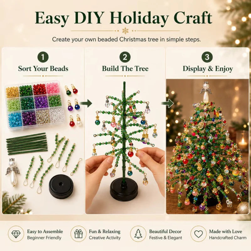 Handmade DIY Beaded Christmas Tree Making Kit Mini Crystal Bead Christmas Tree Desktop Decor Christmas DIY Craft Supplies Creati
