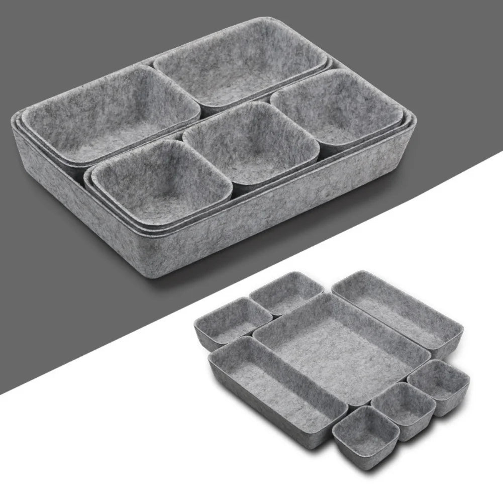 8pcs/set Felt Storage Box Desk Organisers For Cosmetics Multifunctional Jewelry Cosmetic Drawer Closet Organizer Basket Set