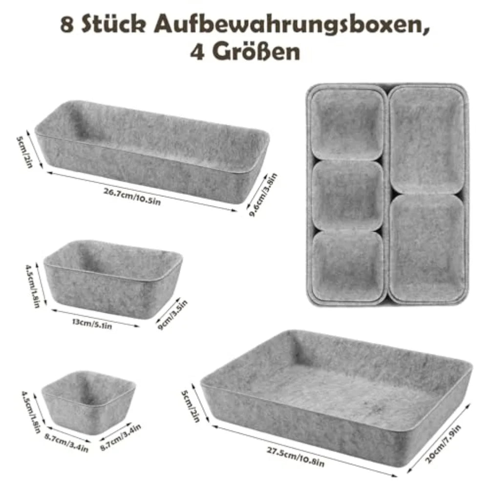 8pcs/set Felt Storage Box Desk Organisers For Cosmetics Multifunctional Jewelry Cosmetic Drawer Closet Organizer Basket Set