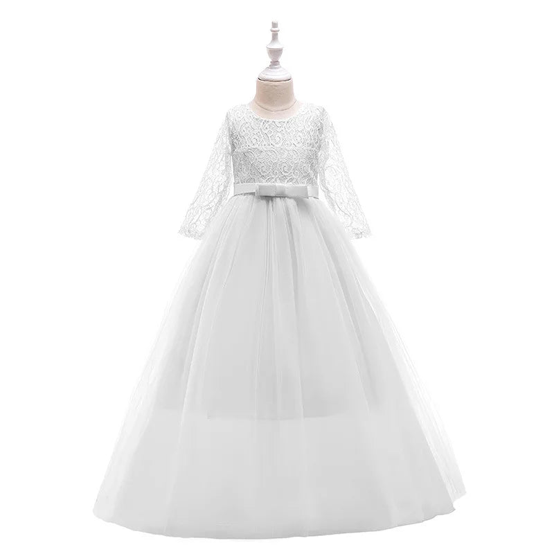 Dívčí krajkové bílé šaty pro družičky, společenské šaty na svatbu, elegantní dětské šaty na narozeninovou oslavu, dětský kostým