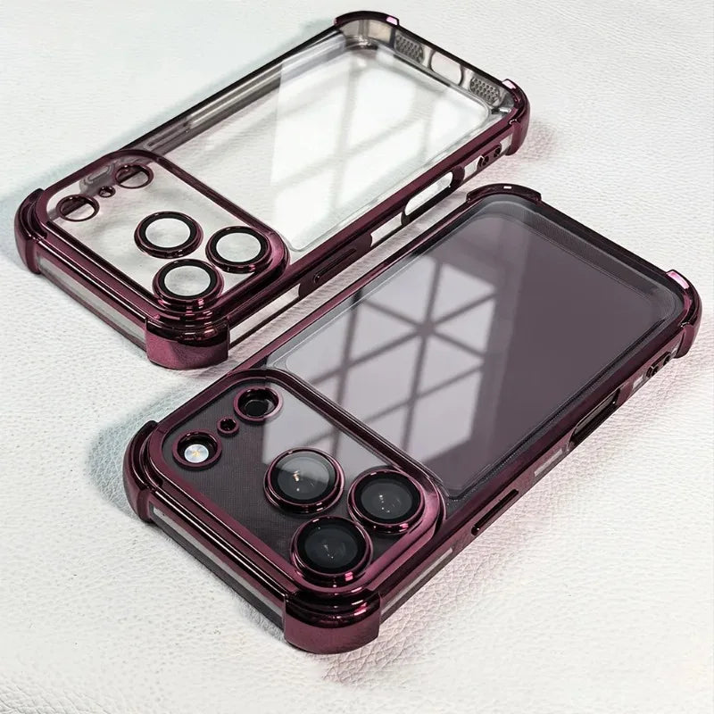 Luxury Buffer Impact Shockproof Plating Transparent Phone Case For iPhone 18 Pro 17 16 15 14 Plus 13 12 Pro Max Clear Back Cover