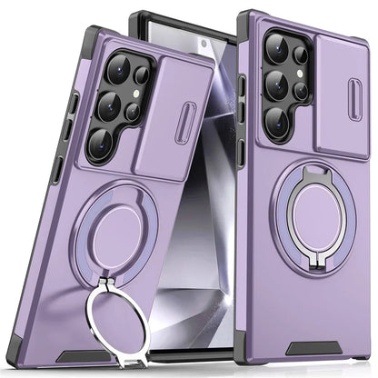 Armor Magnetic Bracket Case for Samsung S26 S25 S24 S22 S21 S23 S20 Ultra Plus FE Edge Slide Camera Protection Shockproof Cover
