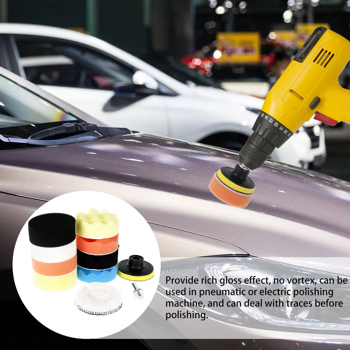 11 Pcs 3 Inch Car Polishing Pads Kit Reusable Car Buffing Pad Waxing Pad Cleaning Sponge Drill Attachment Auto Care Beauty Tools