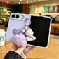 For iPhone Duo Cartoon Bear Plush Folding Phone Case for iPhone DUO New 18 Fold Slim Shockproof Love Heart Cover with Lanyard