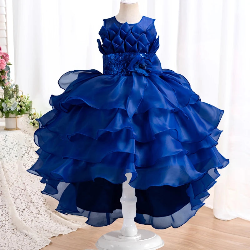 New Girls Elegant Princess Dress Embroidered Sequins Birthday Ball Evening Dress Party Fluffy Cake Dress 4-12 Years Old Clothing