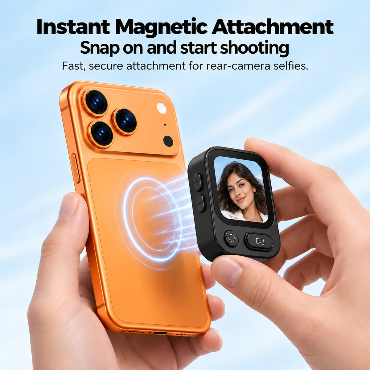 Wireless Magnetic Selfie Screen Sync Phone Rear Camera Monitor Screen For Vlog Live Stream Video Recording Outdoor Remote Selfie